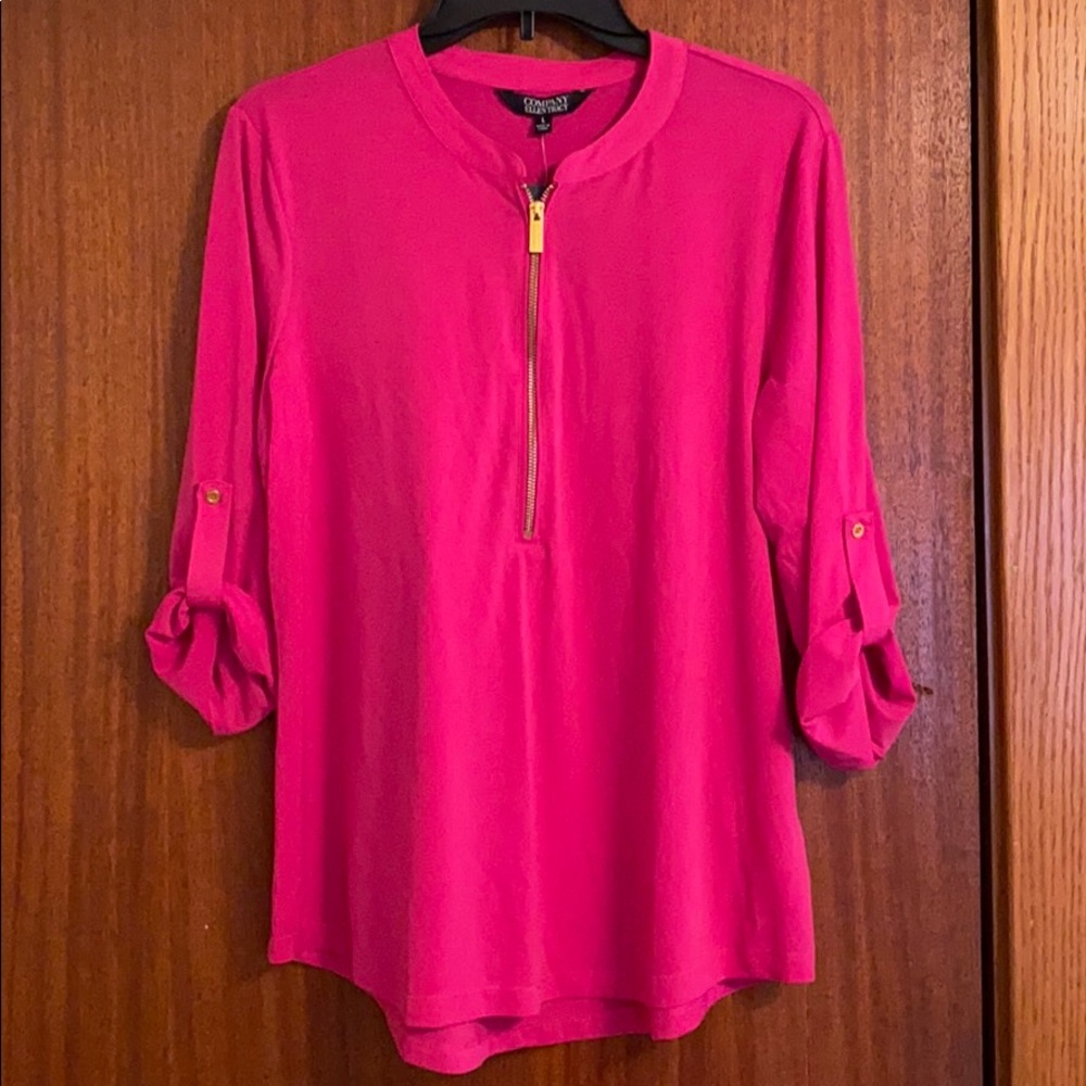 Pink Blouse with Gold Zipper Detail